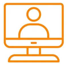 An orange icon of a person on a computer screen is displayed.