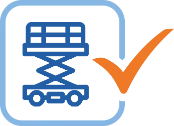 A blue check box with a bold orange check mark over it, outlined by a light blue border.