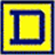 a blue and yellow square with the letter d on it.