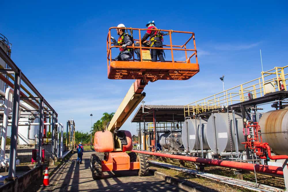 a worker on a lift.