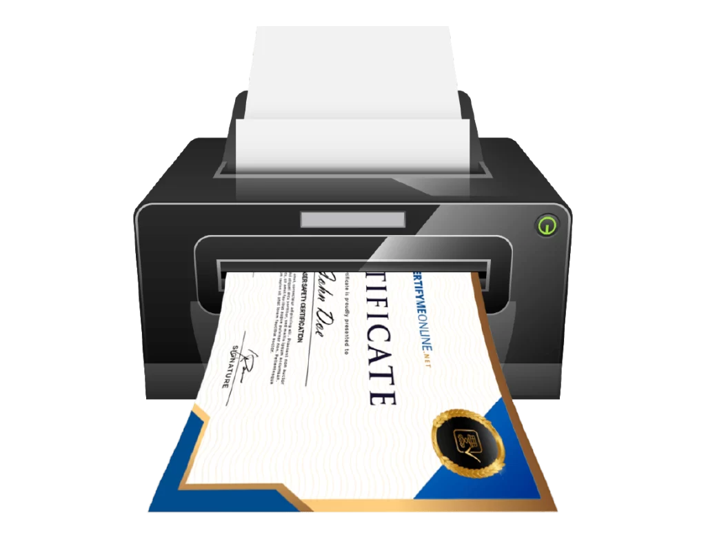 A printer with a certificate on it.