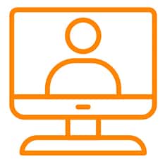 An orange icon of a person on a computer screen is displayed.