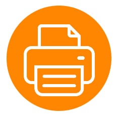 An icon of a printer on an orange background.