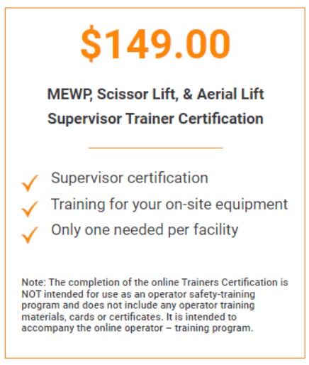 Certification for training as an AWP supervisor, also known as a Mewp lift trainer.