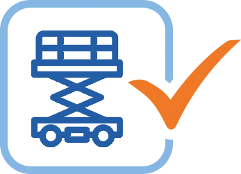 A blue check box with a bold orange check mark over it, outlined by a light blue border.